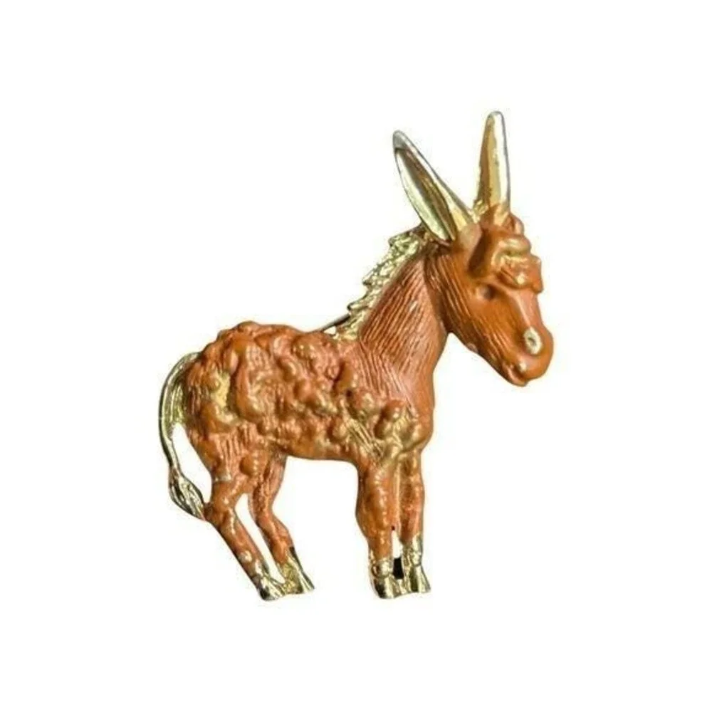 Vintage Donkey Brooch Gold Tone‎ Brown Enamel Animal Pin Mule Mascot Accessory